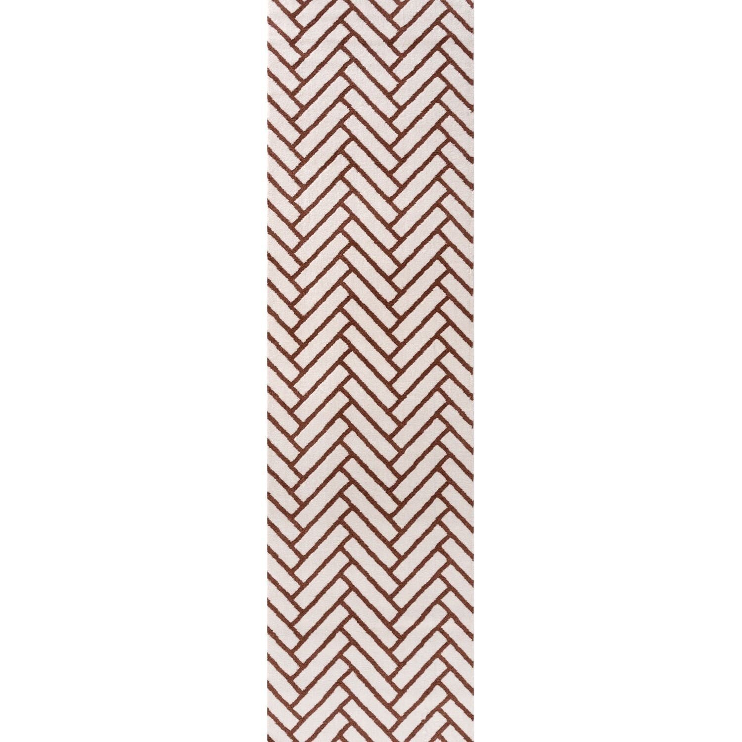 THE RUGS Loft Herringbone Living Room Area Rug & Runners Soft Pile in Terracotta | Size: 80cm x 300cm - Image 3