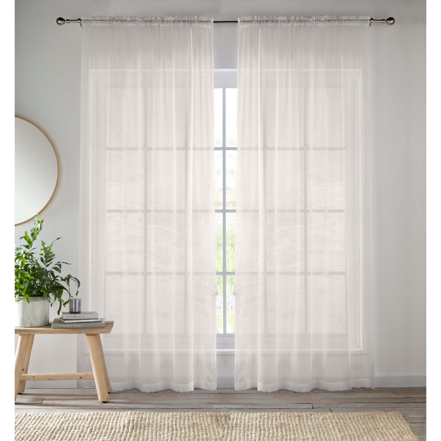 Pair of Slot Top Sheer Plain Woven Voile Curtain Panels - Cream / 122cm
