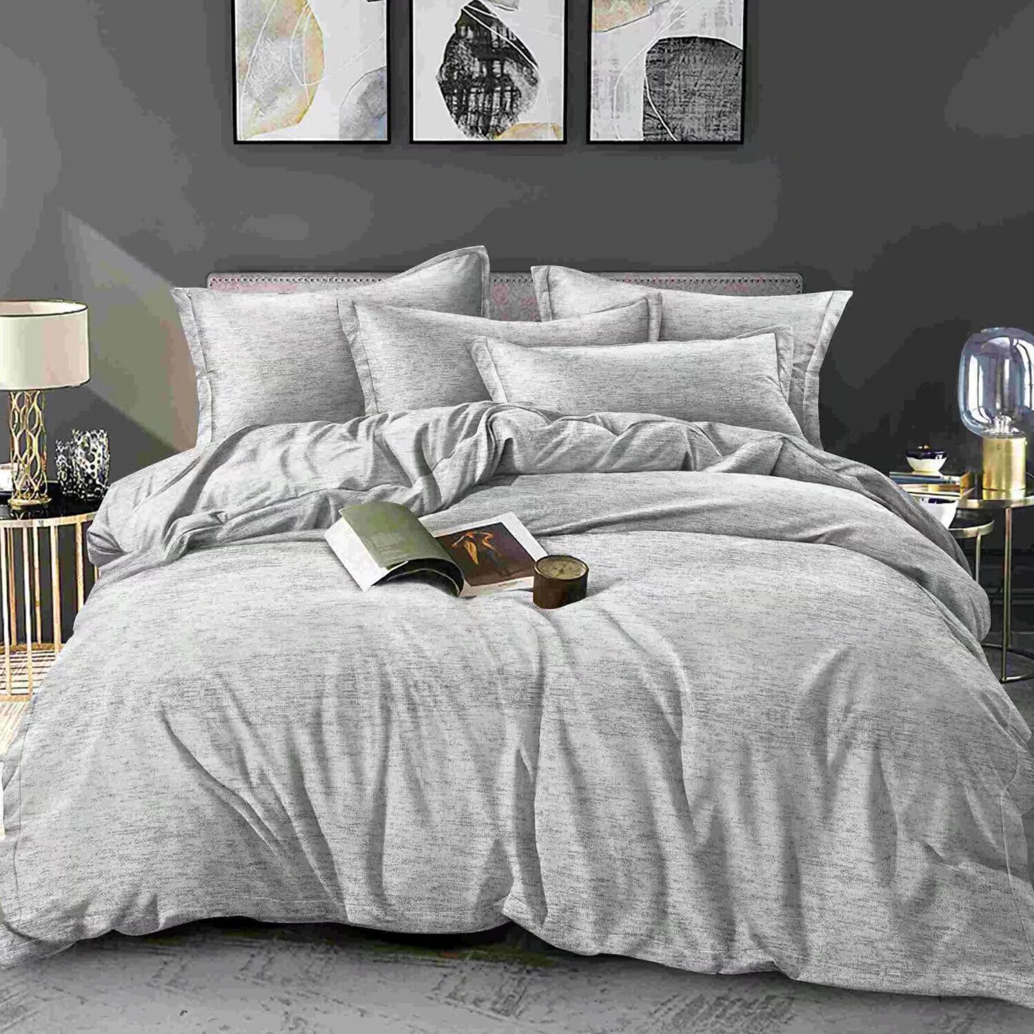Grey Marl Printed Duvet Set - Grey / 220cm