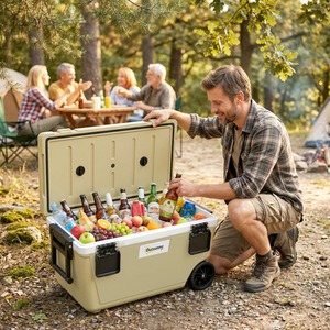 Outsunny 70L Insulated Cool Box with Wheels