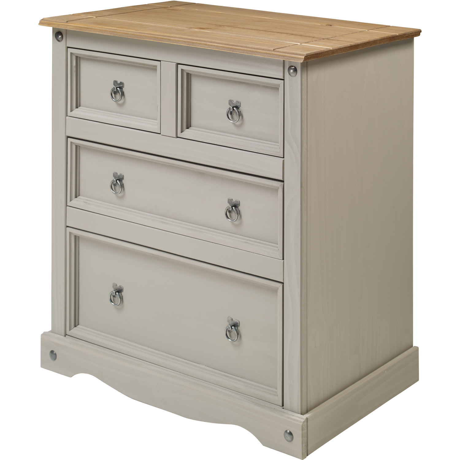 Corona Grey Wax Compact 2 Plus 2 Chest of Drawers Wooden Pine - Distressed Grey Wax