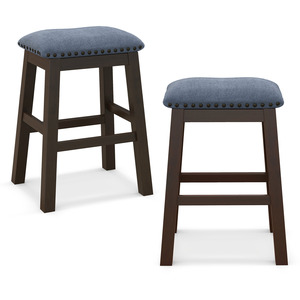 Set of 2 Bar Stools Saddle Padded Seat Stool Counter Height Stools
