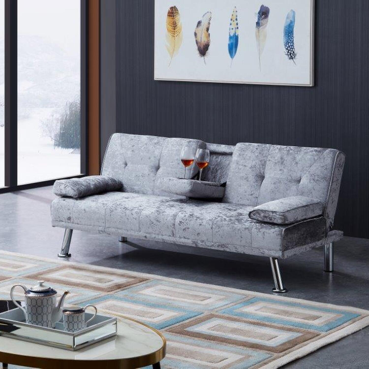 Verona Crush Velvet Sofa Bed - Steel