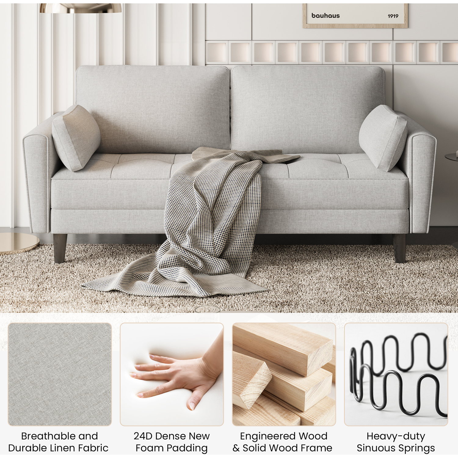 Linen Fabric 2 Seater Sofa Couch