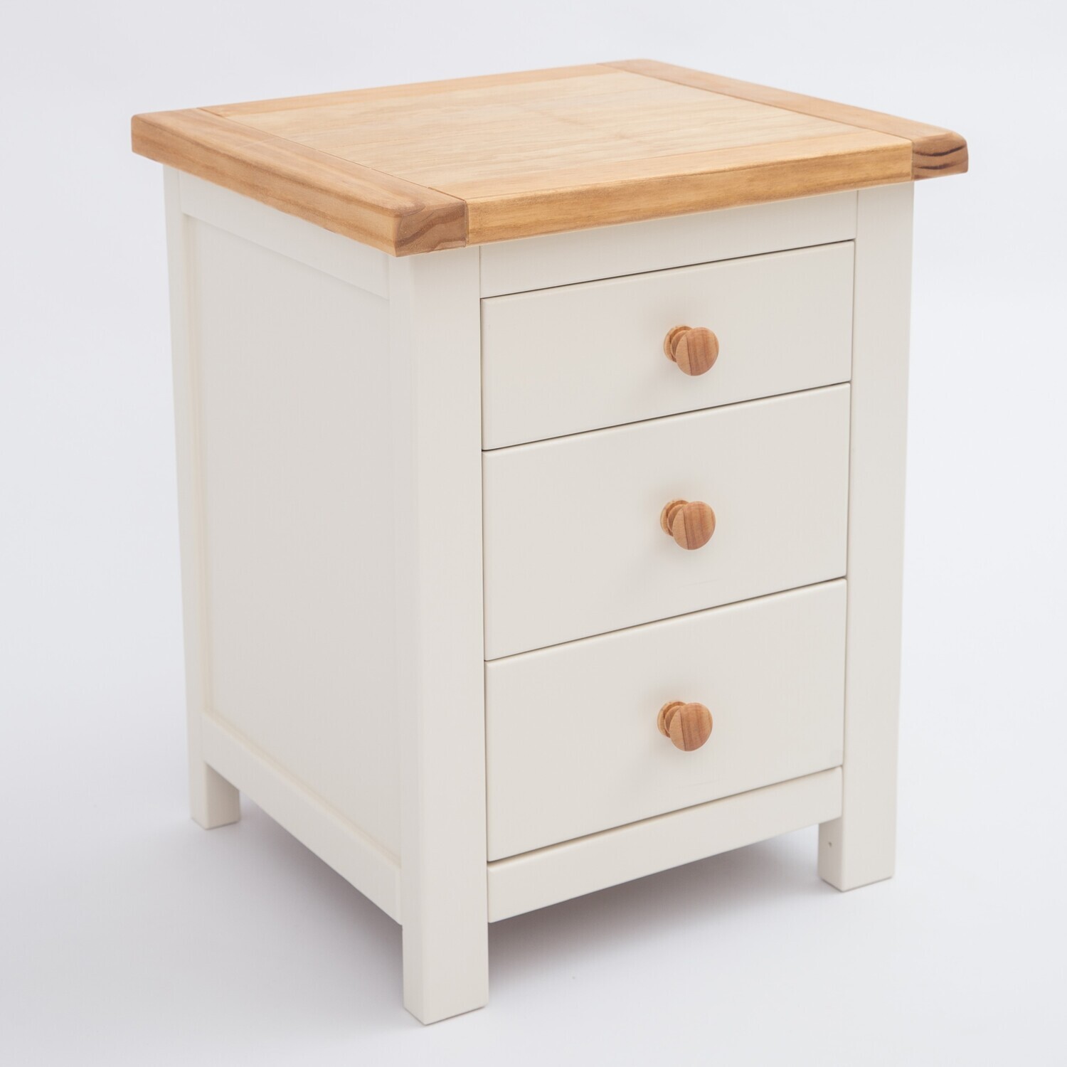 Cabinet Bits Maggiori 3 Drawer Bedside Cabinet - White / Wood Knob