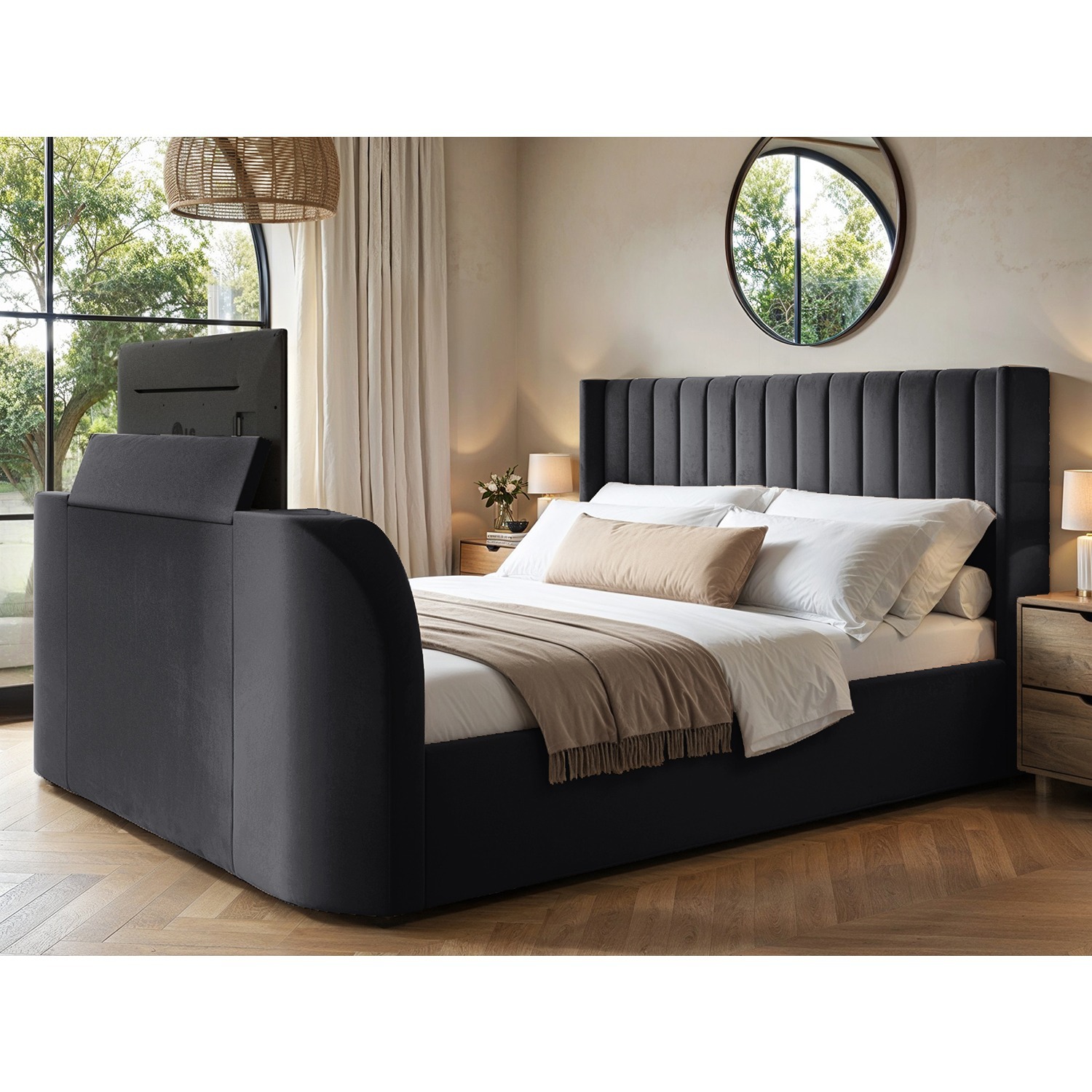 Flair Fallon Tv Side Lift Ottoman Bed Charcoal Velvet - Grey / Superking