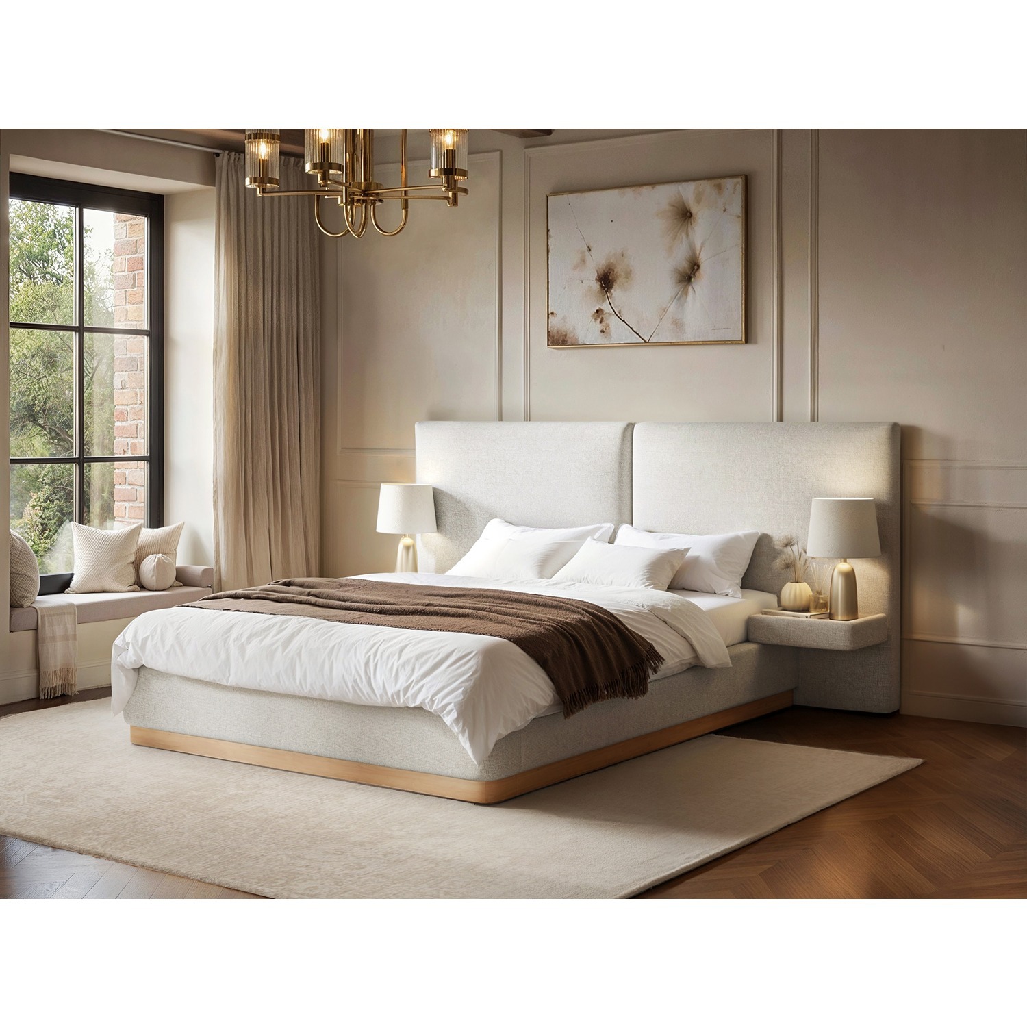 Vera Hotel Bed with Bedside Tables Cream - Cream / King