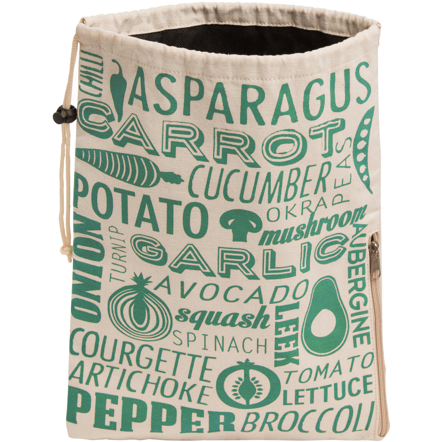 Orsina Vegetable Bag In Grey & Natural, Breathable Cotton Storage Sack With Drawstring Closure, Stylish And in Green