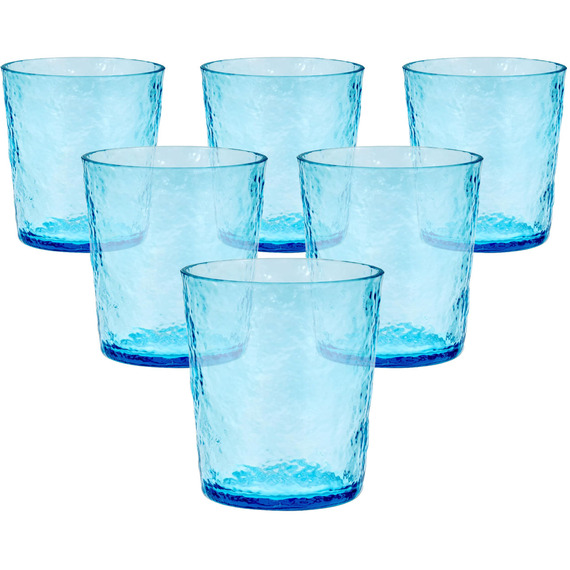 Set of 6 Acrylic Hammered Tumblers - Shatterproof and Reusable - Blue