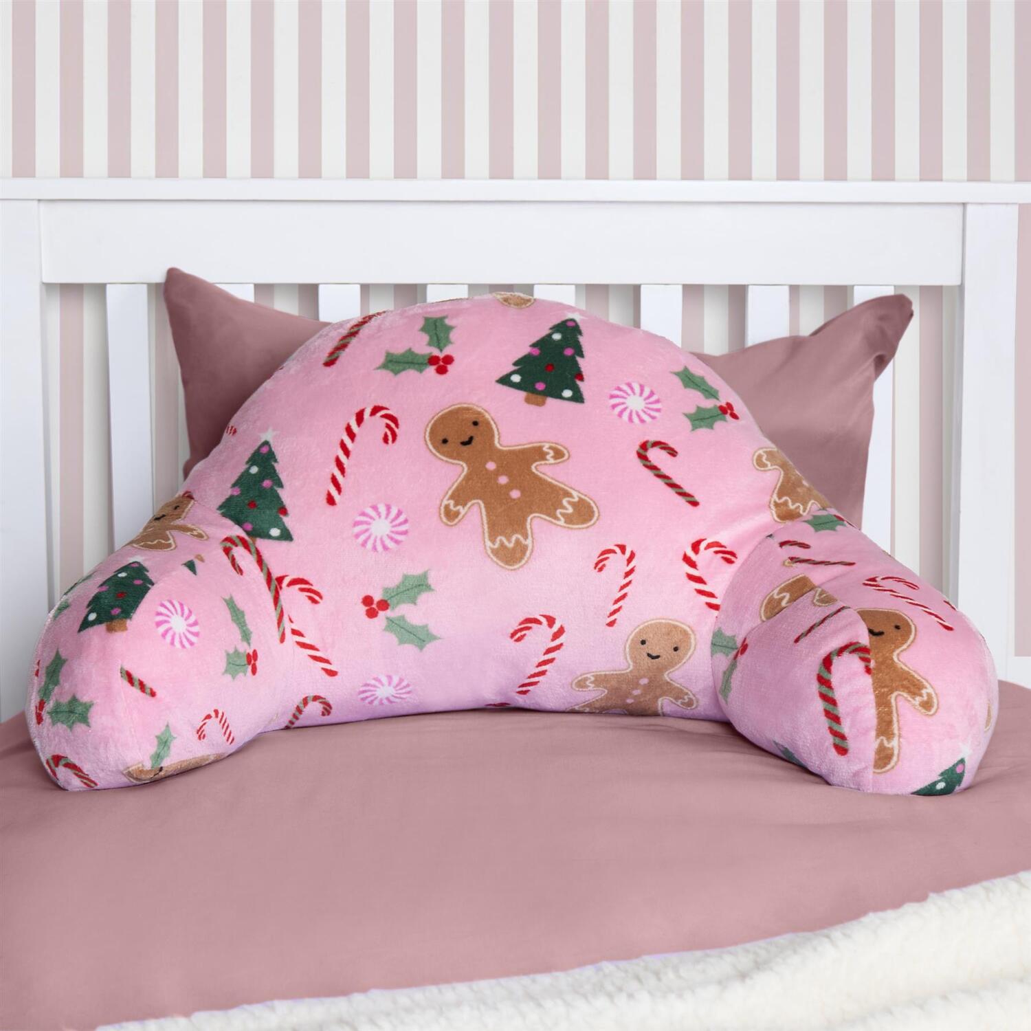 OHS Gingerbread Cuddle Cushion Soft Cosy Fleece Support Pillow in Pink