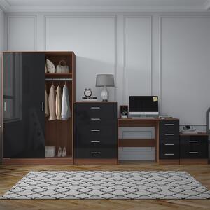 REFLECT Bundle - Sliding Wardrobe + Tall Chest + Bedside + Desk - Black/Walnut