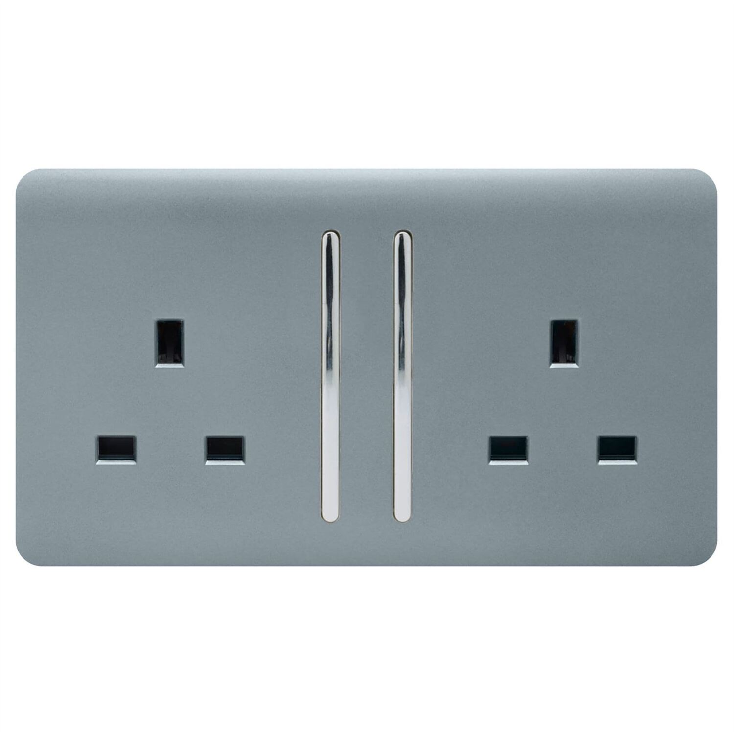 Trendi 2 Gang Artistic Modern Glossy 13 Amp Switched Tactile Plug Socket Cool Grey 7091053670022 - Image 4