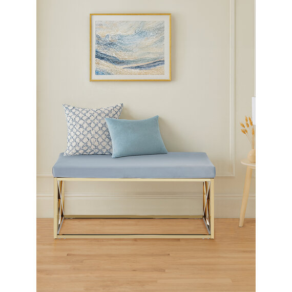 Allure Powder Blue Velvet And Gold Bench