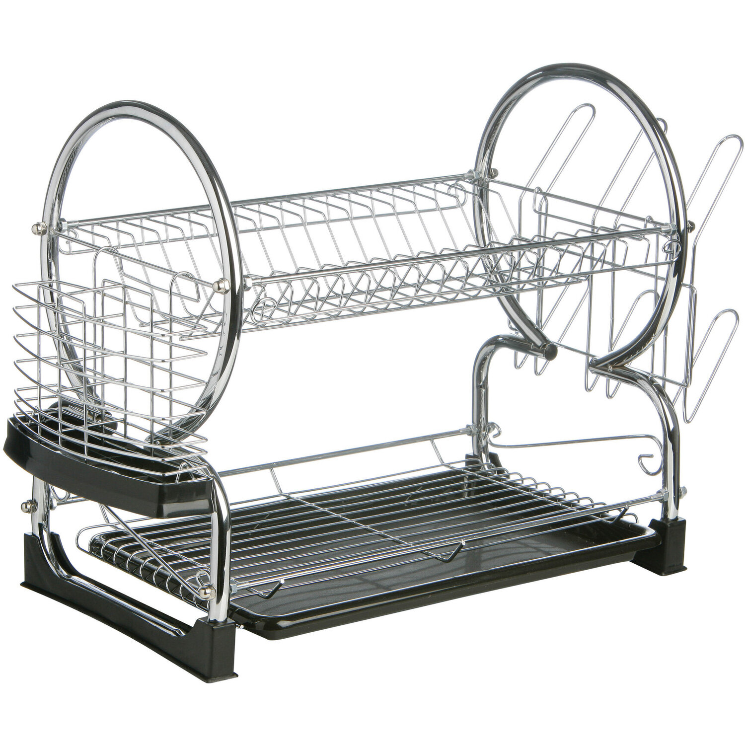 Essentials By Premier Laurie 2 Tier Dish Drainer With Black Plastic Tray - Black, Silver