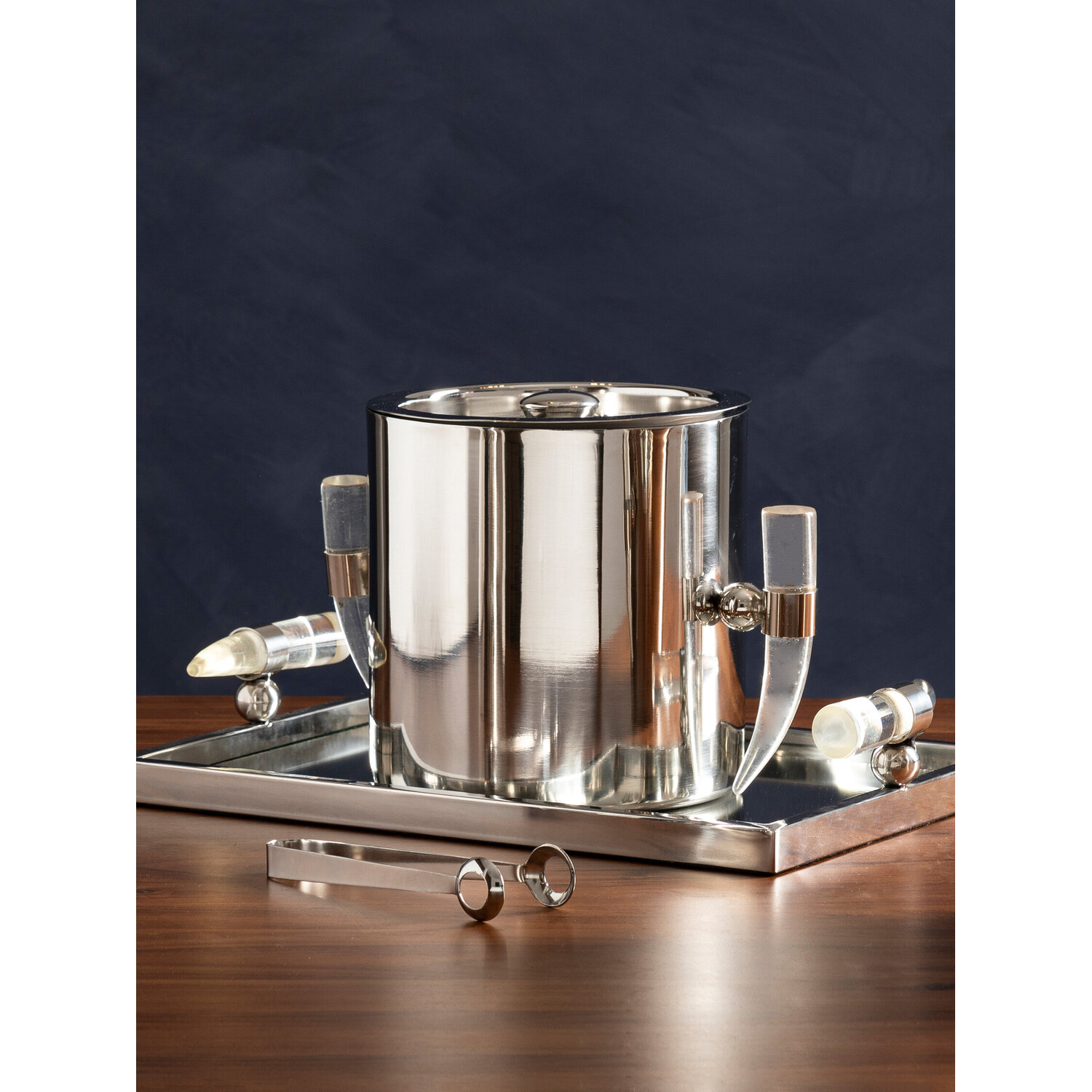Orsina Mixology Herne Acrylic Horn Handle Ice Bucket - Silver