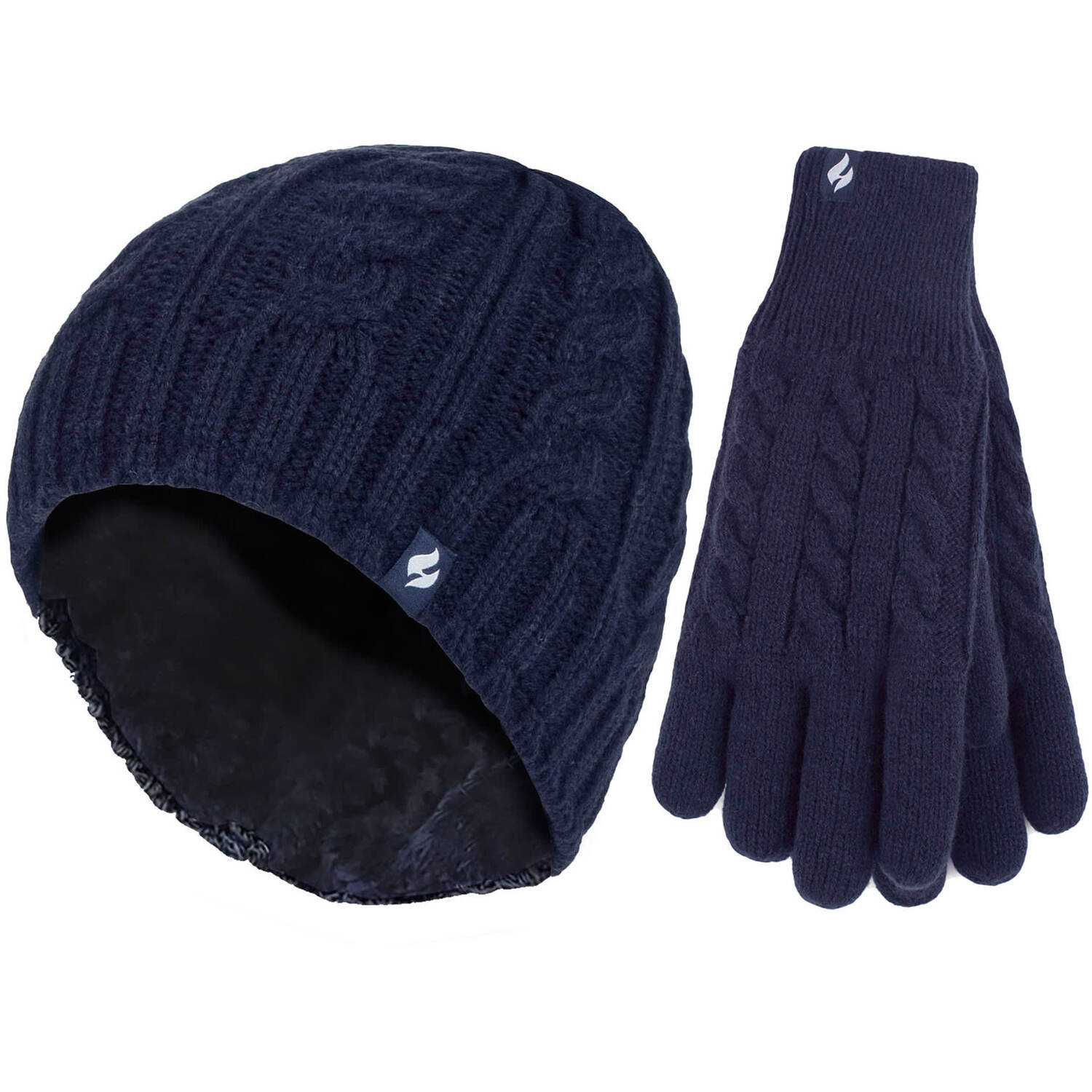 Heat Holders Women's Fleece Lined Thermal Hat & Gloves Set for Winter in Navy | Size: Small/Medium