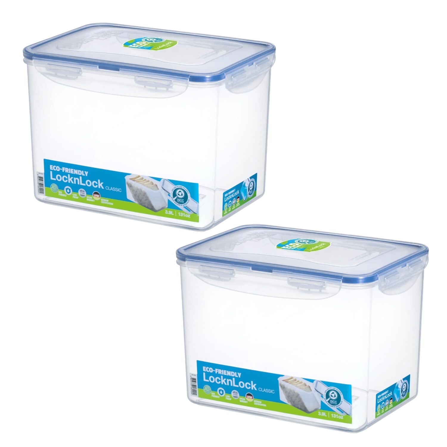 Locknlock Airtight Food Storage Container Bpa Free Leakproof Microwave Freezer Safe Transparent Kitchen Box Rectangular 3.9L Pack Of 2