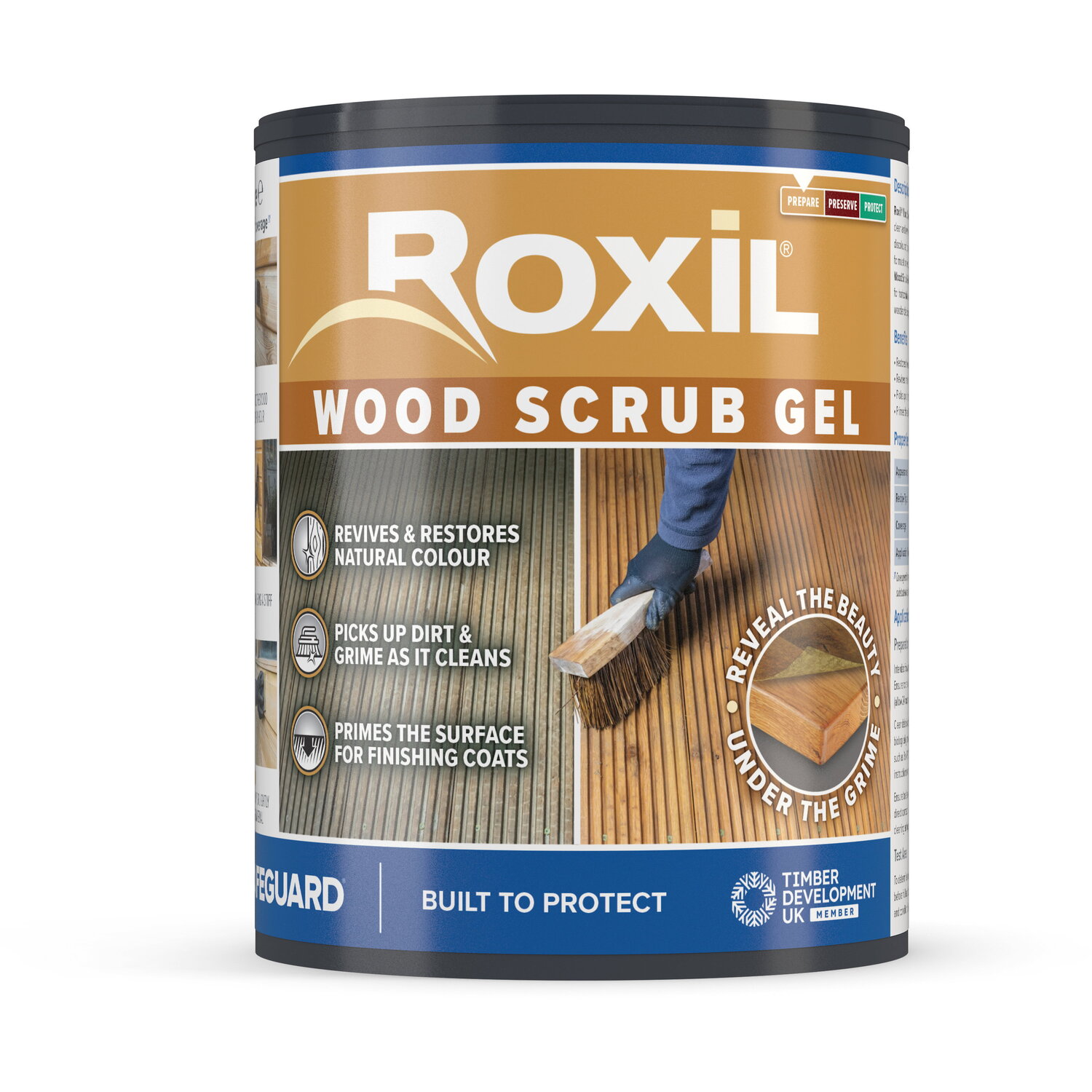 Roxil Wood Scrub - Oxalic Acid-Based Wood Cleaner To Revive Weathered Outdoor Furniture And Decking - Clear / 1L