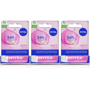 Nivea Soft Rose Lip Balm Stick 4.8g - Pack of 3