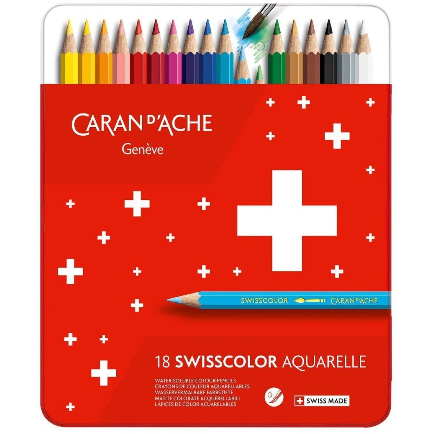 Caran d'Ache Swisscolor Watersoluble Colouring Pencils FSC Cedar 18 Tin Set - Image 4