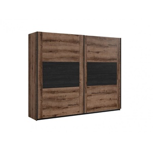 Large Sliding Door Wardrobe w/ Hanging Rail Elegant Bedroom Storage Unit Oak / Black - Kassel