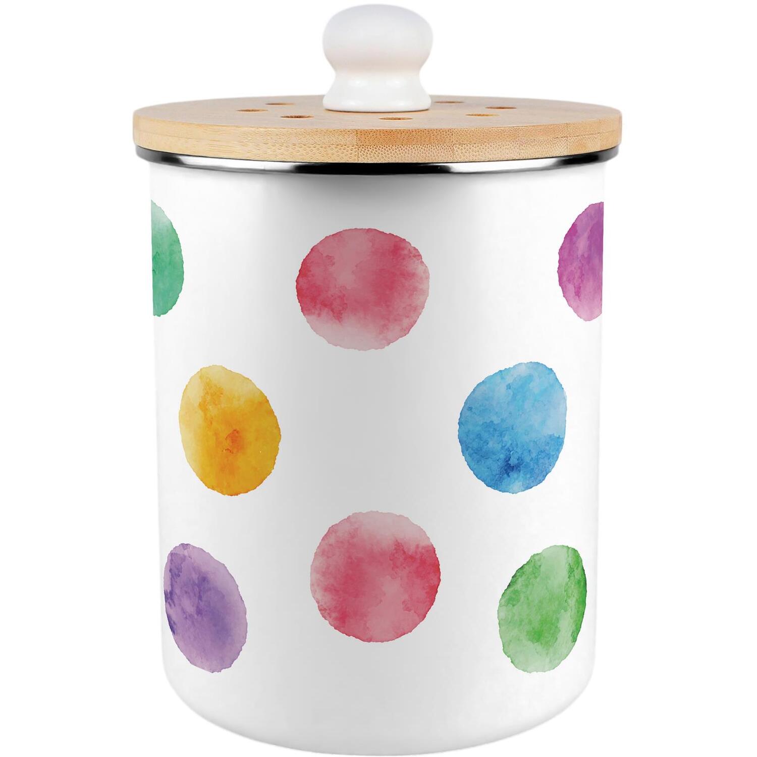 Purely Home Colourful Polka Dots Food Waste Caddy - Metal 2L Decorative Kitchen Compost Bin - White