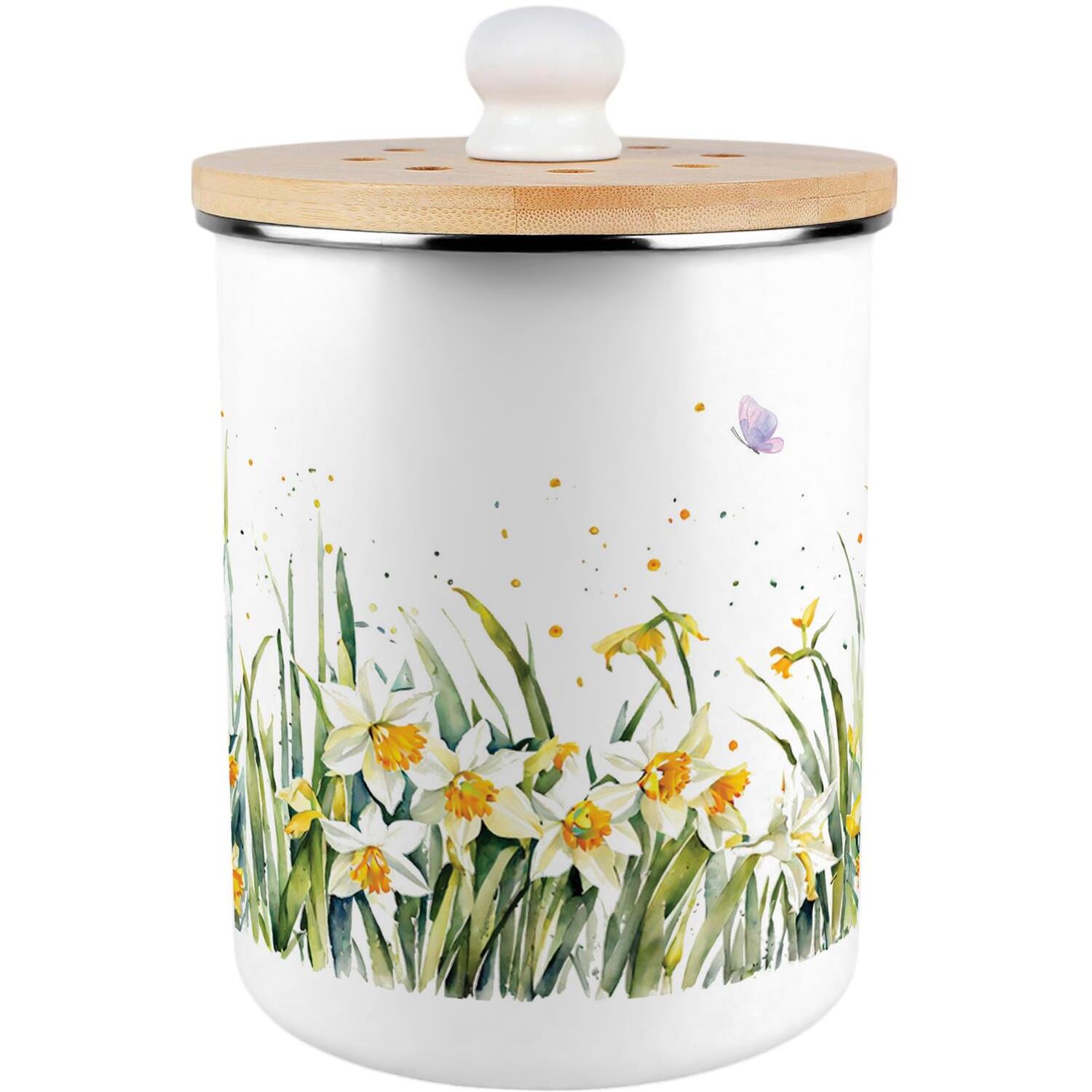 B&Q - Spring Daffodils Food Waste CaddyEnamel 2L Kitchen Compost Bin - Image 2