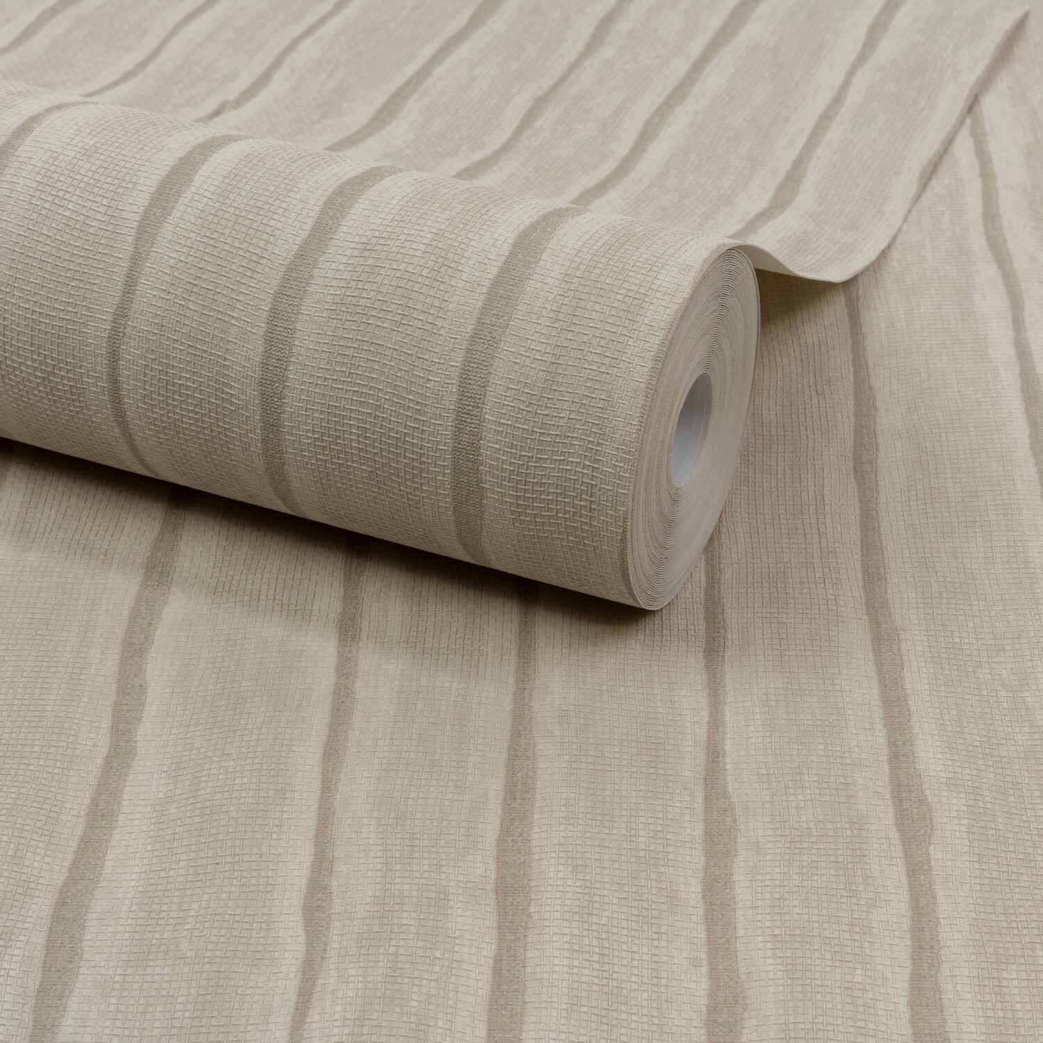 Grandeco Beige Boutique Kalema Fabric Stripe Luxury Weight Embossed Wallpaper, Taupe - Image 3