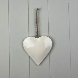 Whimsical White Enamel Hanging Heart Accent