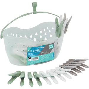 Peg Basket with 36 Clothes Pegs for Laundry