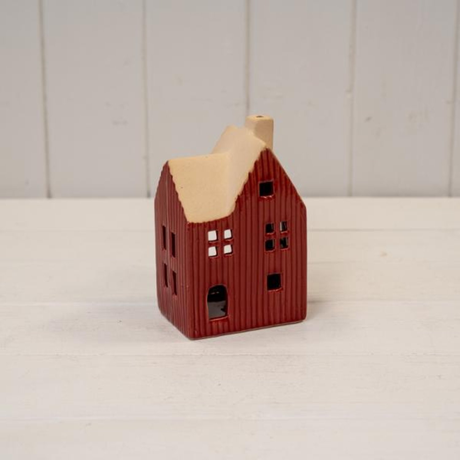  - Medium Red Ceramic House Tealight Holder - Image 3