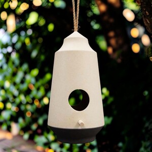 Earthy Natural Anthracite Bamboo 2-Tone Hanging Birdhouse
