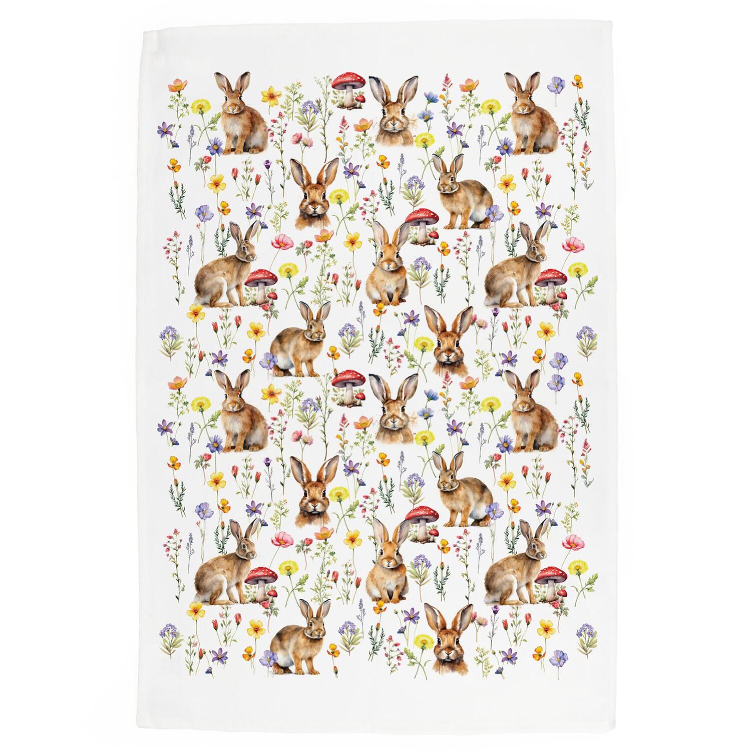 Purely Home Watercolour Wild Rabbits Large Kitchen Tea Towel Dish Cloth - Multicoloured - Image 3