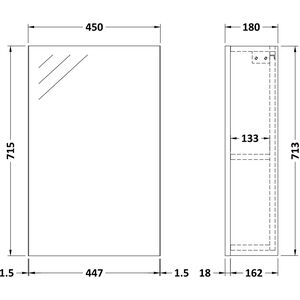 Balterley 450 Single Mirror Cabinet ( Deep) - 180mm - Gloss Grey