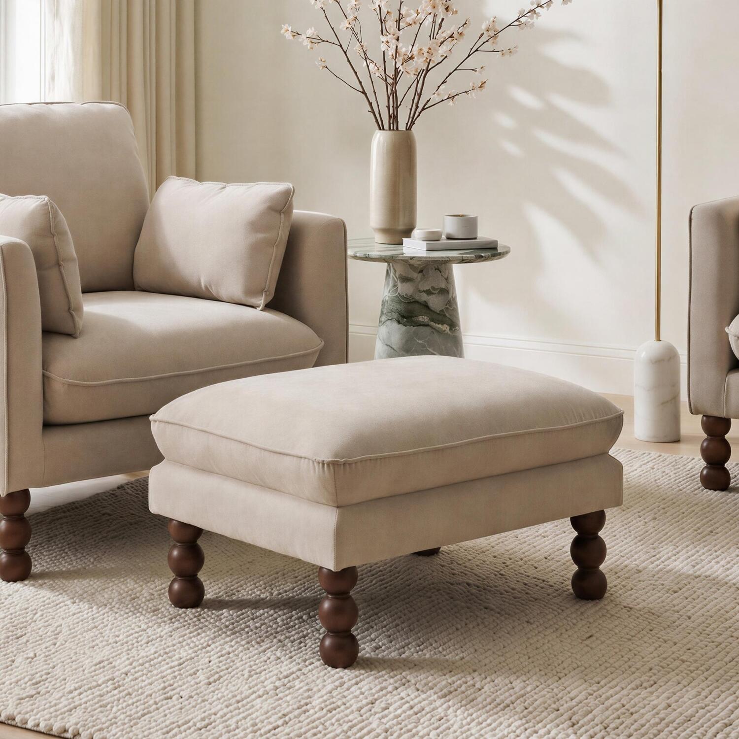 Furniturebox Uk Monroe Chenille Fabric Footstool - Beige