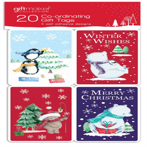 Pack of 100 Coordinating Cute Bears Design Self Adhesive Christmas Gift Tags