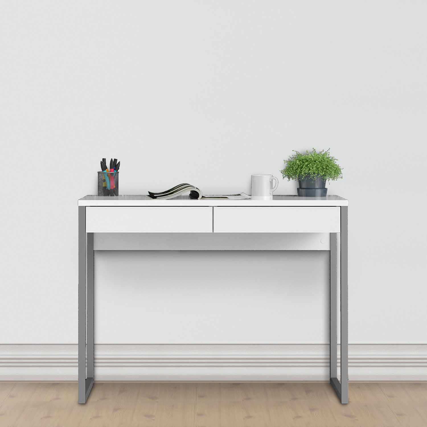 Furniture To Go Function Plus Desk 2 Drawers In White High Gloss - White - Image 1
