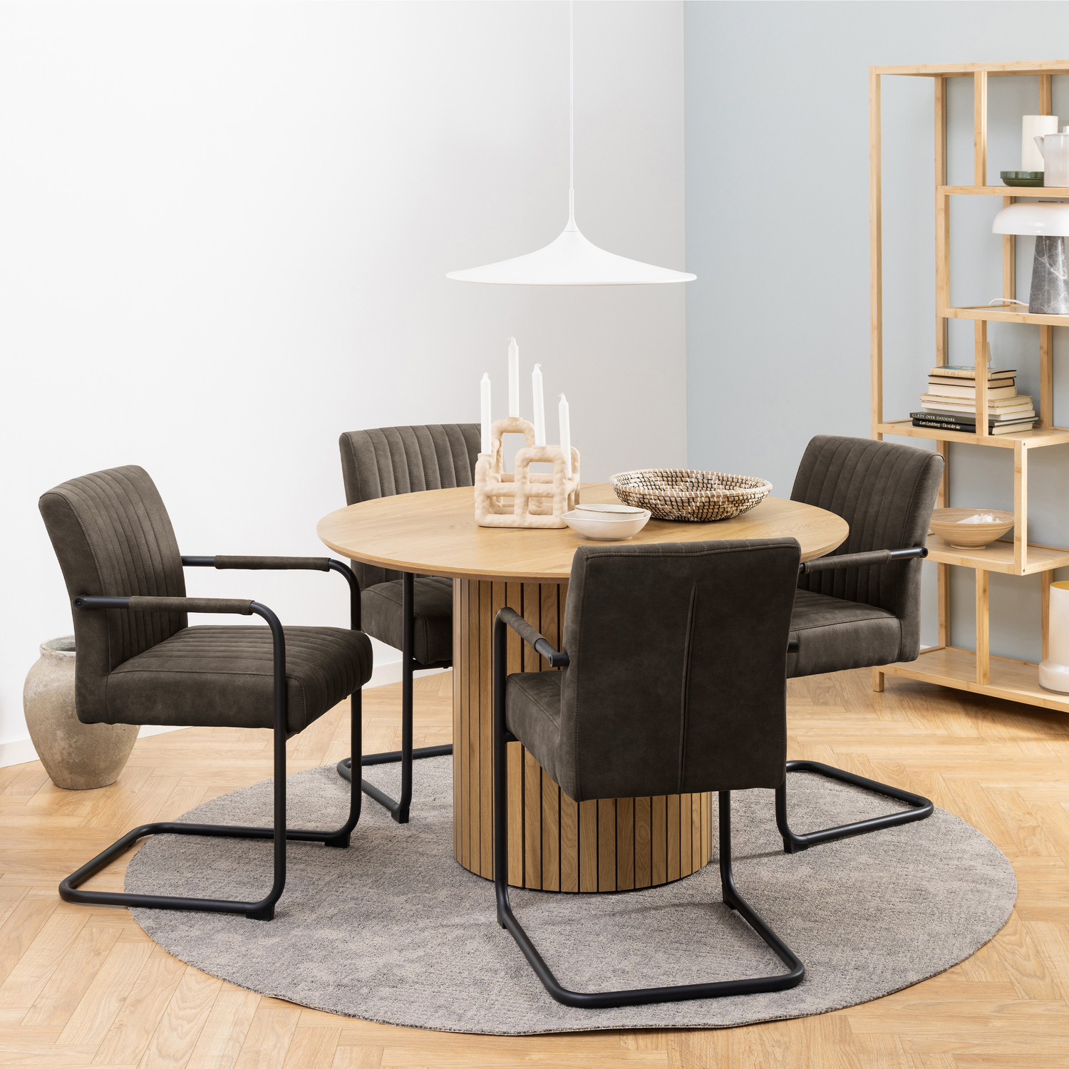 Rackhams Grey/Brown Yale Dining Table In Oak Included 4 Adele Dining Chair In Fabric - No - Image 3