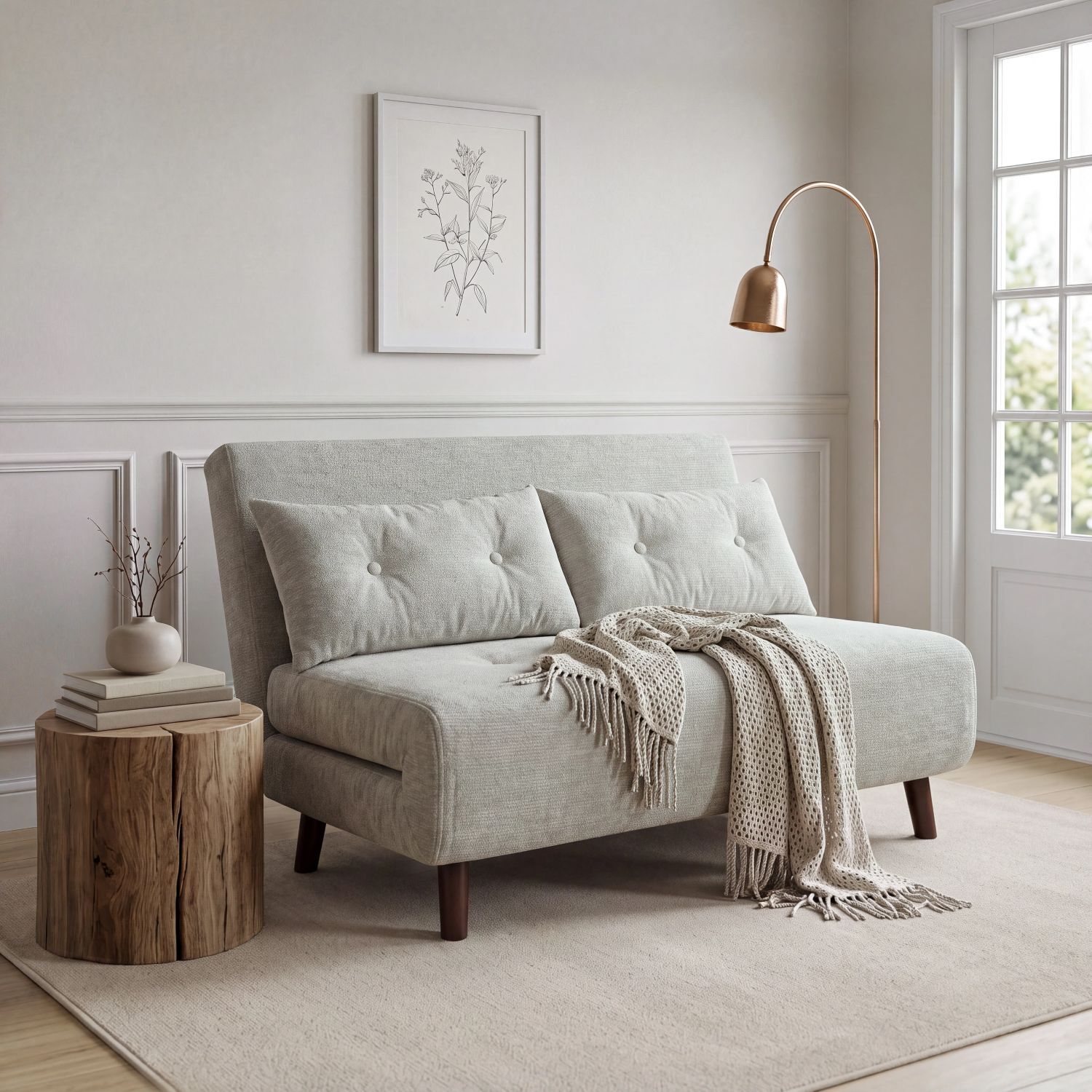 Hgd Aurora Light Grey Fabric 2 Seater Sofa Bed With Angular Wooden Legs - Image 3