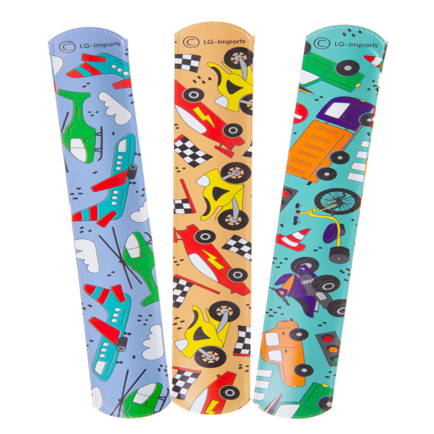 Lg-Imports Pack Of 12 Vehicles Snap Bracelets - White - Image 1