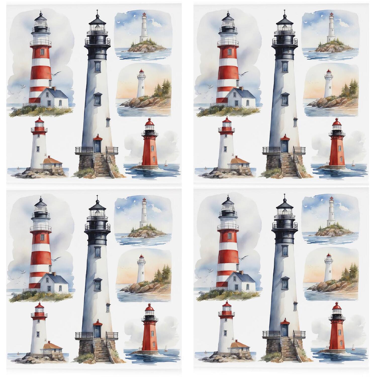 Purely Home Lighthouses Coaster Set - Square Ceramic Coastal Design Set Of 4 Coasters - Multi