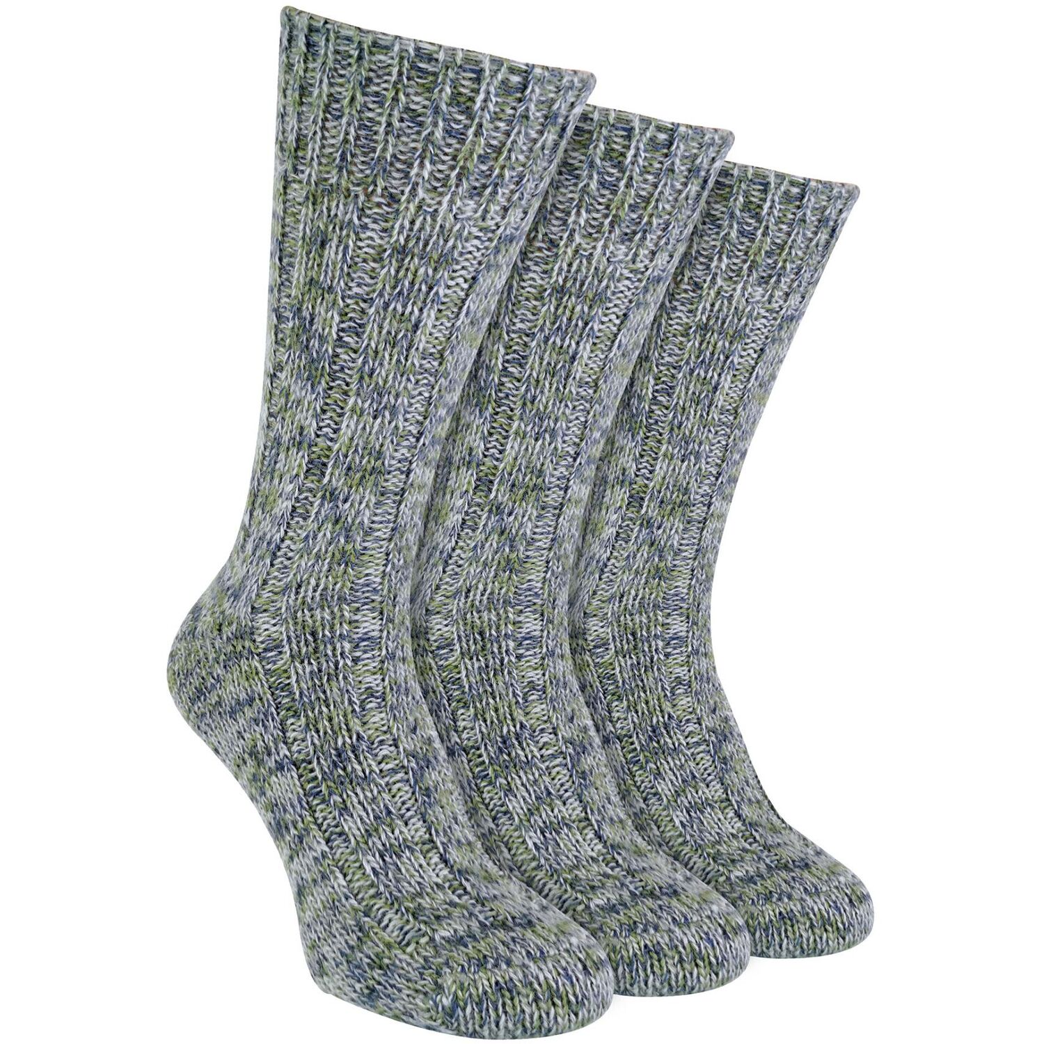 Sock Snob Men's Pale Green 3 Pack Warm 100% Wool Ribbed Socks With Reinforced Heel & Toe In | Size: 6-11 - Image 2