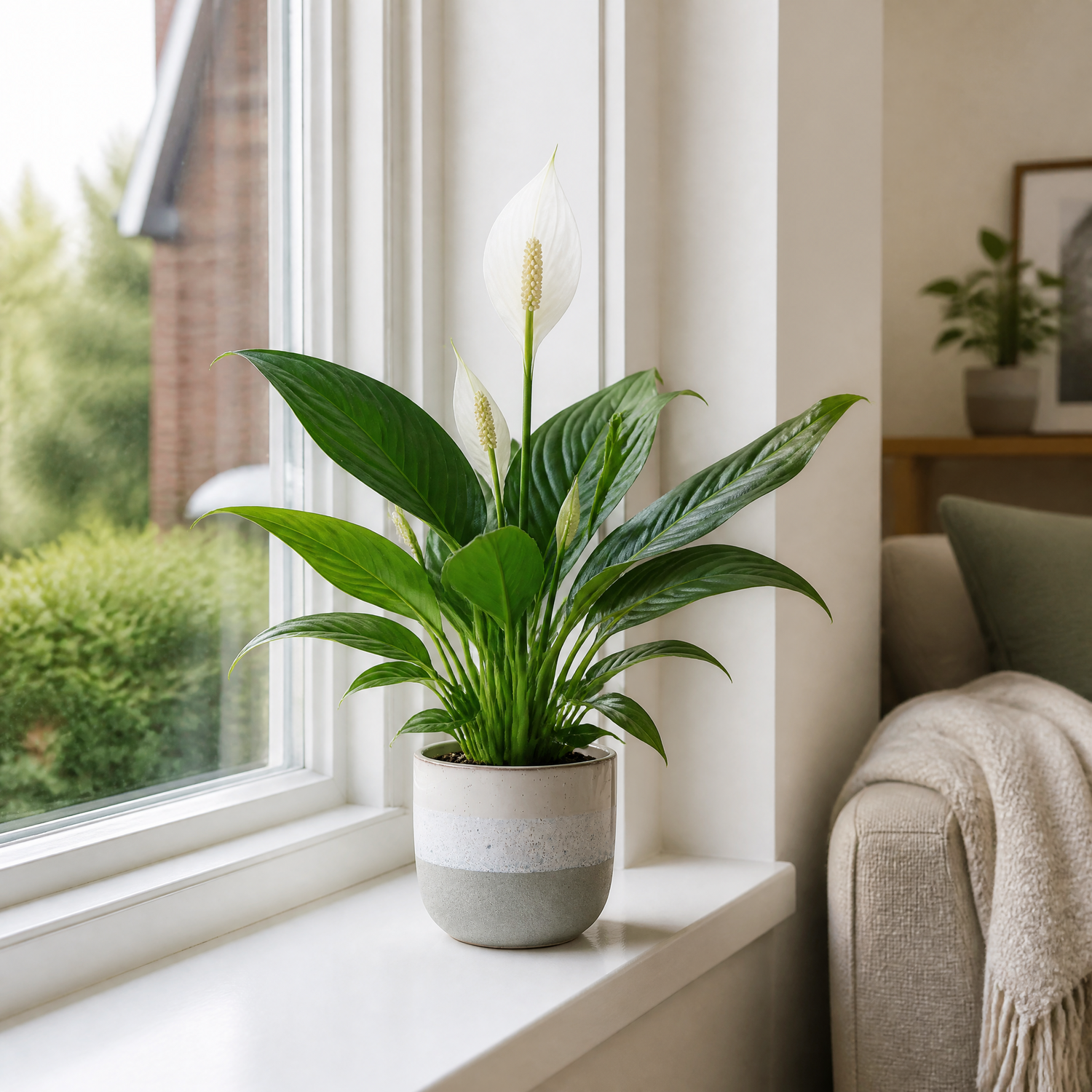 Plants By Post Spathiphyllum Peace Lily C - Grey Stoneware