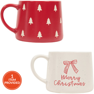 Merry Christmas Bow or Red Trees Mug