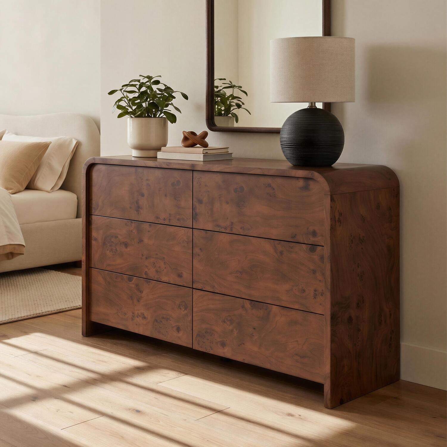 Furniturebox Uk Delphine Walnut Burl Wood Effect Chest Of Drawers - Walnut / 80Cm