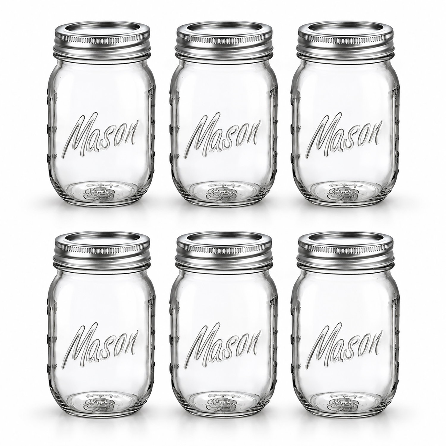Simpa 475Ml Glass Mason Jars With Measurements And Airtight Lids - Set Of 6 - Clear