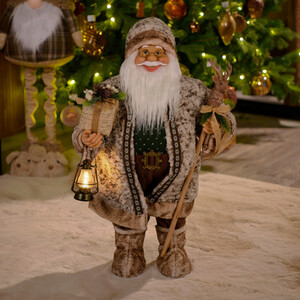 Woodland Standing Santa with LED Lantern