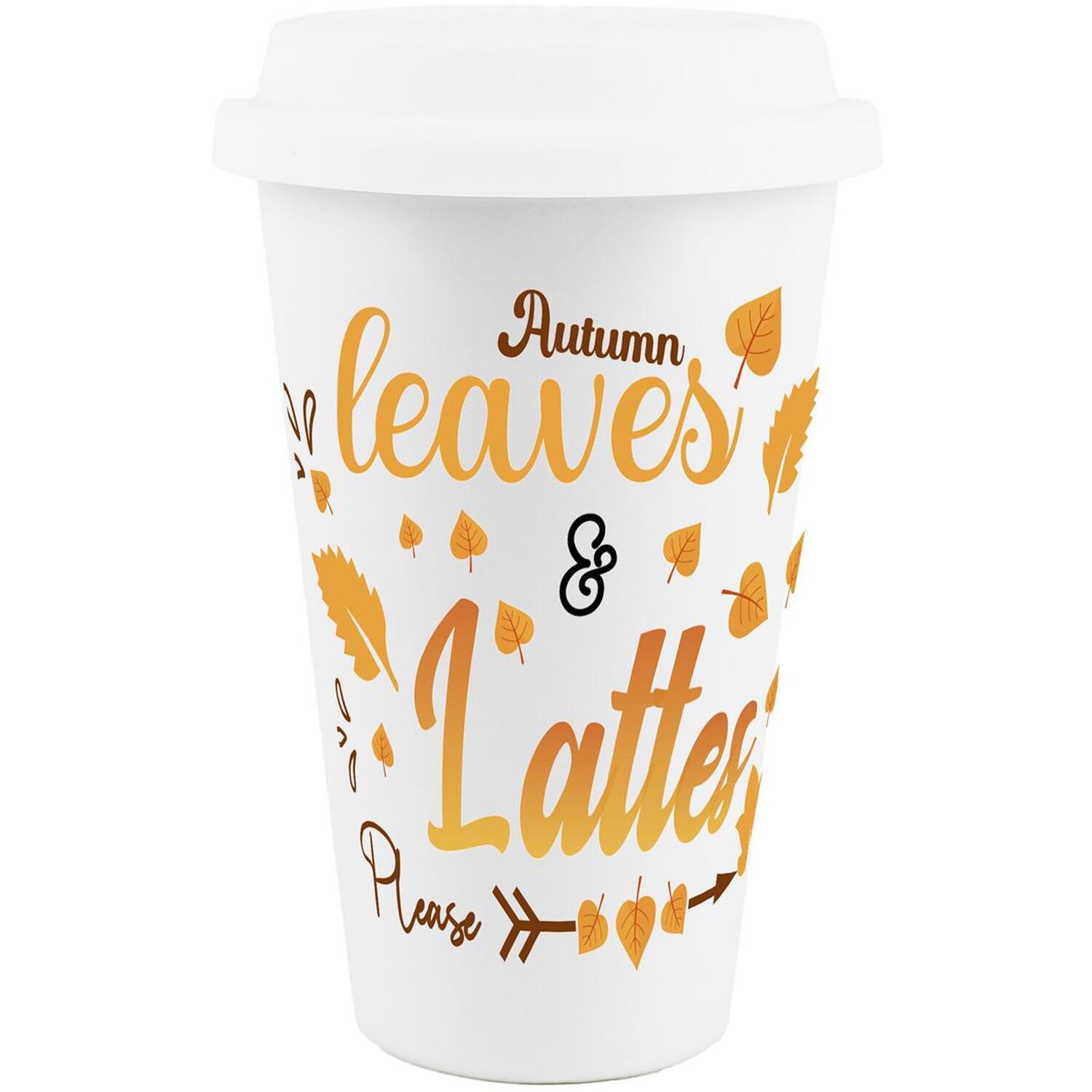Autumn Leaves and Lattes Reusable Ceramic Travel Mug Gift - Image 2
