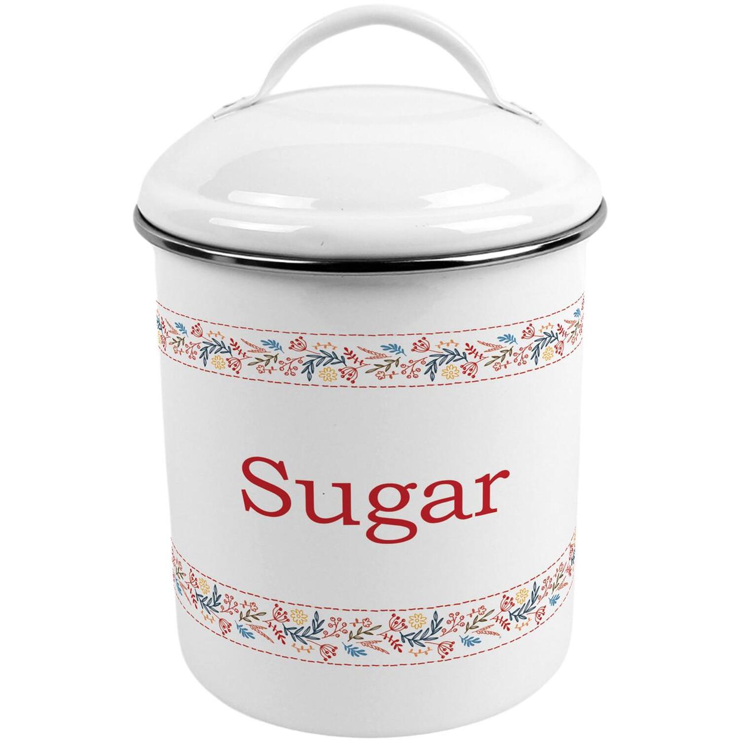 Purely Home Floral Embroidery Sugar Canister - Metal Kitchen Storage Container - Red