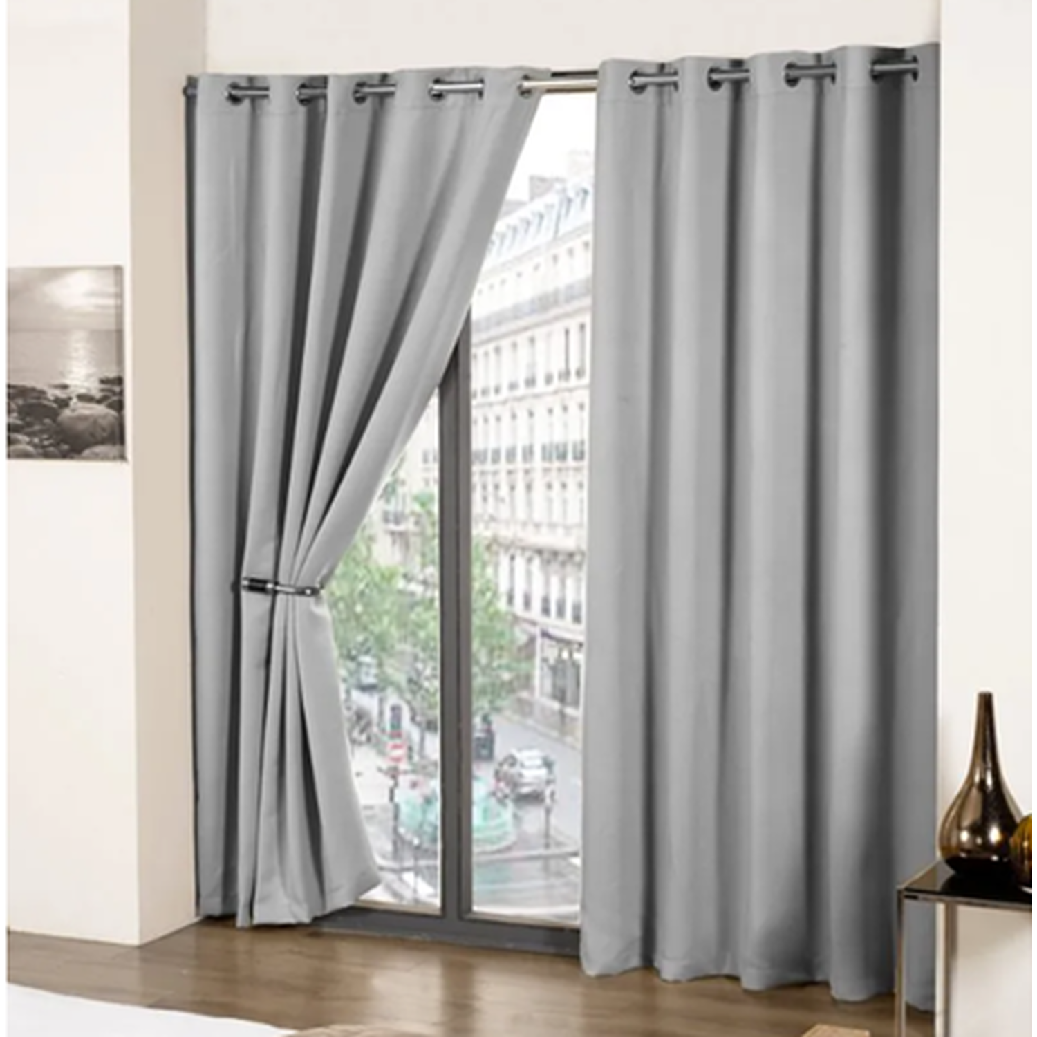Newedgeblinds Woven Thermal Blackout Eyelet Curtains - Grey / 168Cm / 183Cm